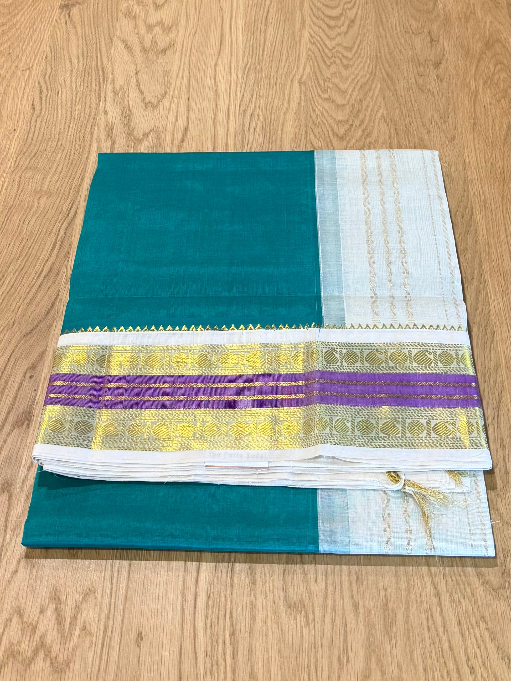 Teal & Ivory Kanchi Silk Cotton Saree