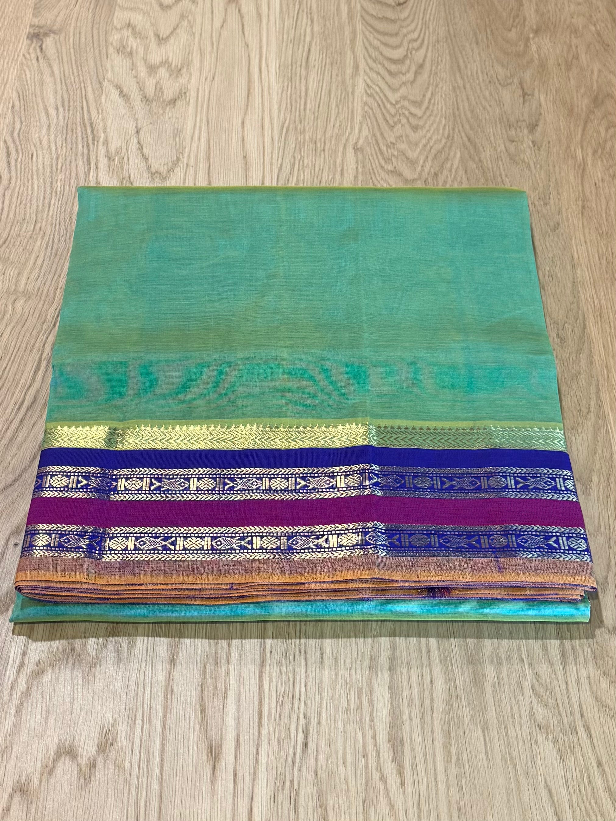 Dual Tone Aqua Green Kanchi Silk Cotton Saree