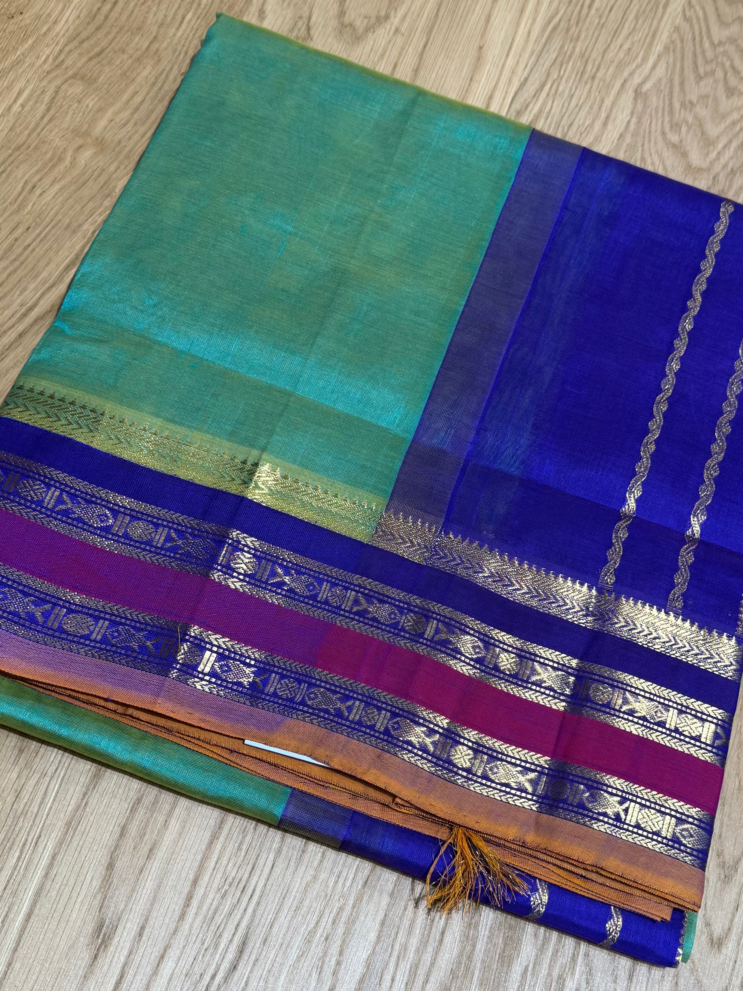 Dual Tone Aqua Green Kanchi Silk Cotton Saree