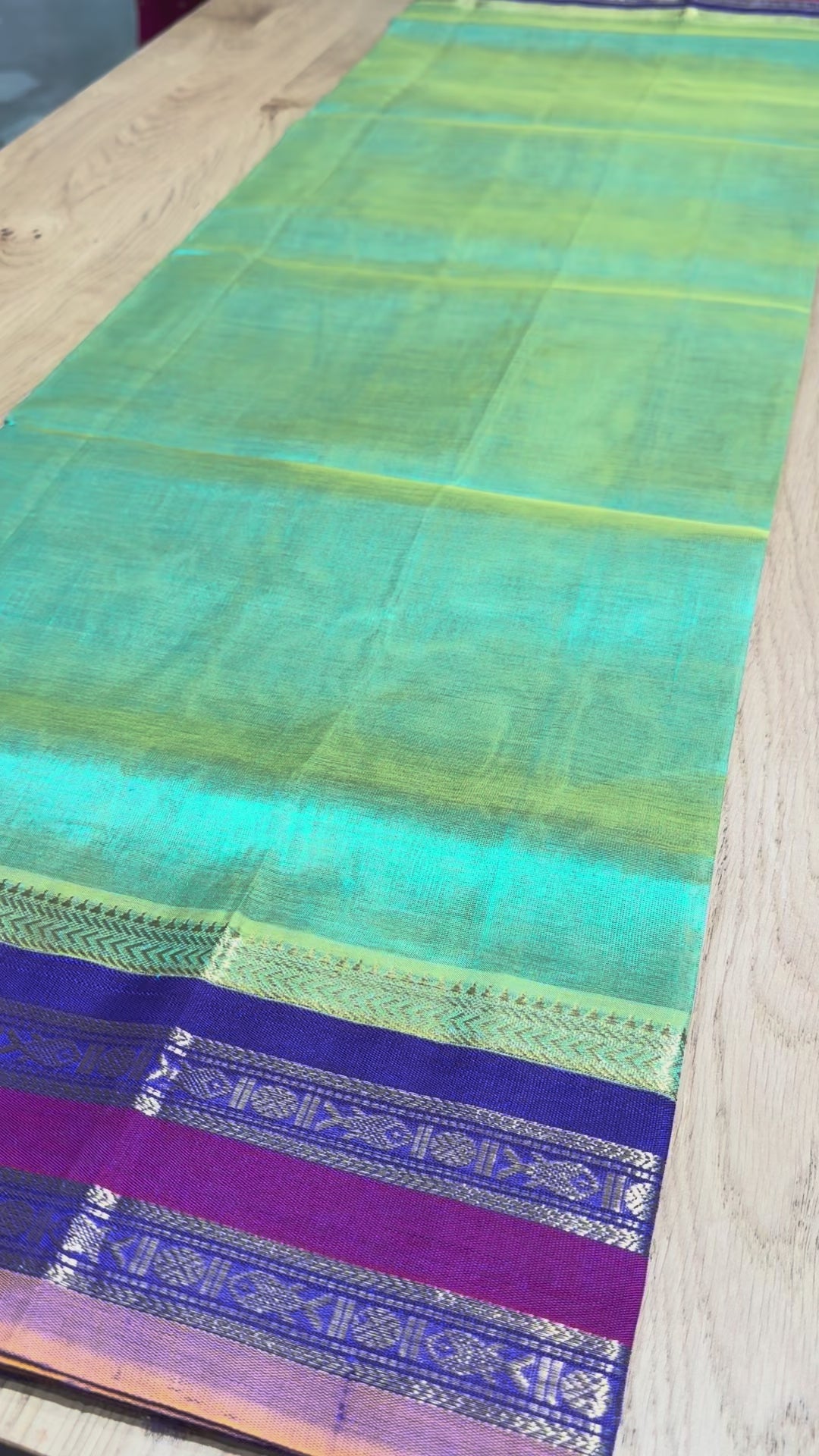 Dual Tone Aqua Green Kanchi Silk Cotton Saree