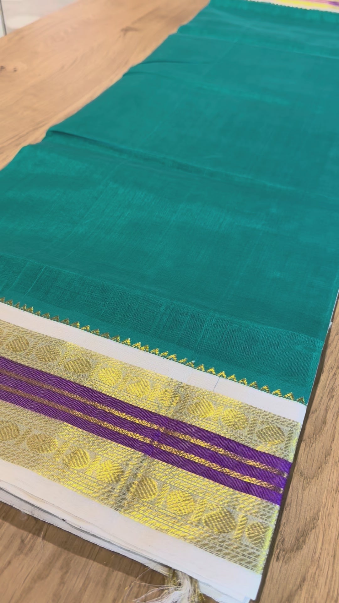 Teal & Ivory Kanchi Silk Cotton Saree
